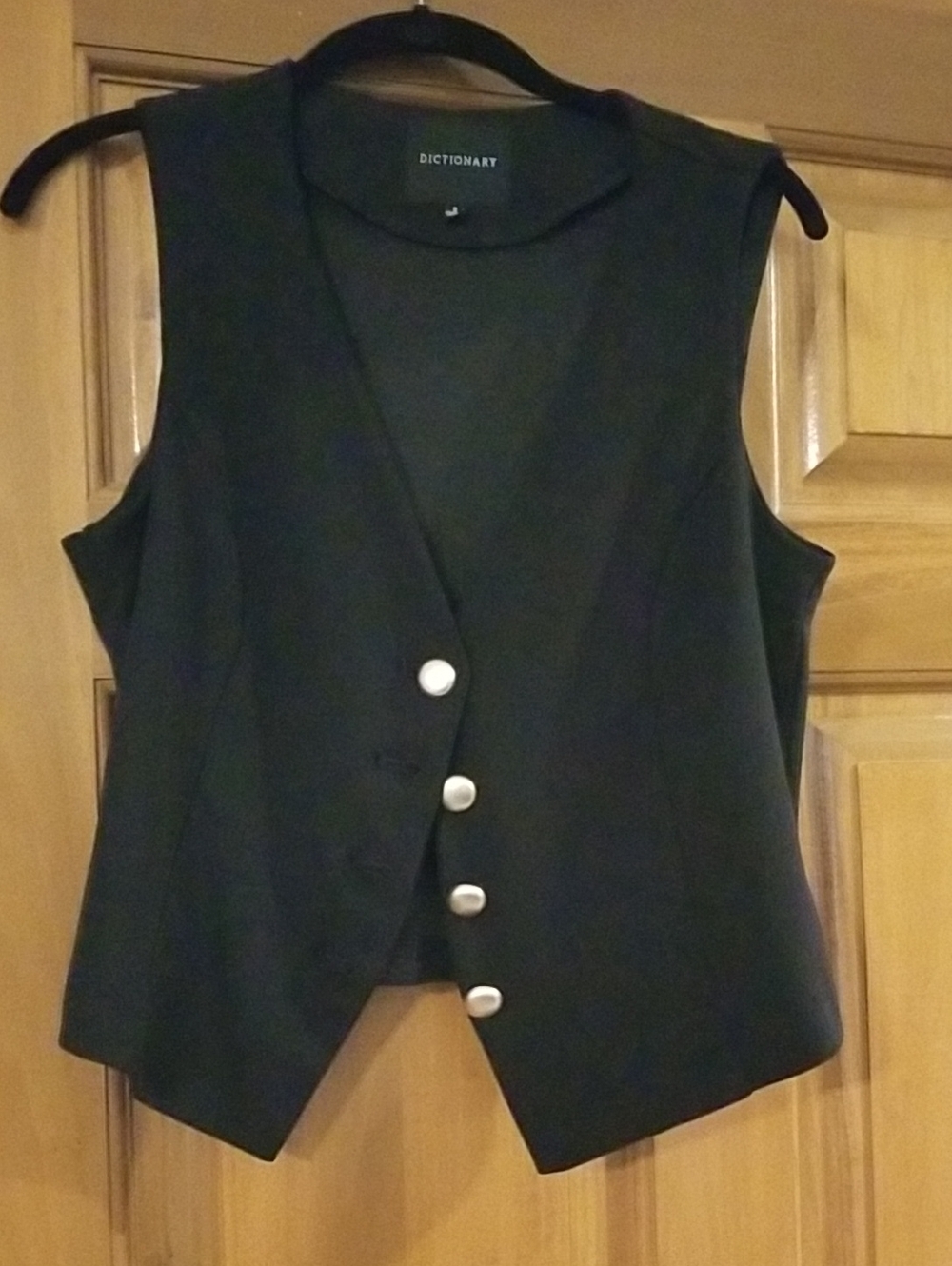 Dictionary Sleeveless Black Button Vest for Women